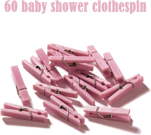 Don't Say Baby Shower Clothespin Game for Girl, Includes 8x11 Standing Sign, 60 Mini Pink Clothes Pins and Pacifiers