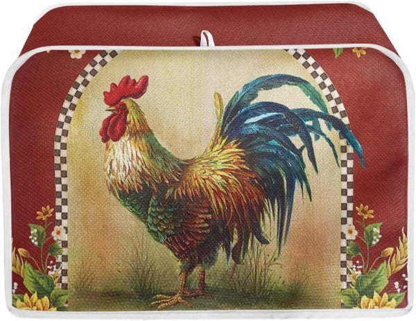 Sunflower Rooster Toaster Cover - 2 Slice Chicken Print Dust Cover for Toasters, Microwave, Bread Maker