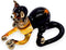 Tiny 2¼" Black Brown Crouching Play Ball Cat Figurine - Miniature Hand Blown Painted Glass