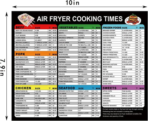 Air Fryer Accessories Cook Times, Magnetic Cheat Sheet for Cooking and Frying (Black)