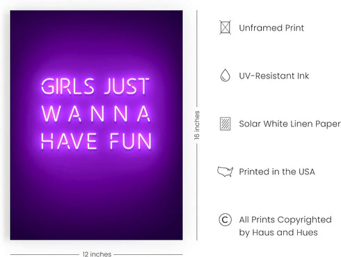 HAUS AND HUES Purple Pictures Wall Decor - Wall Art for Bedroom Aesthetic, Neon Posters for Teen Girl Bedroom UNFRAMED
