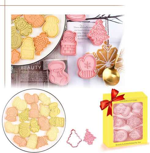Novel Christmas Cookie Cutters and Stamper Set, Xmas Tree, Glove, Reindeer, Santa, and More - Pack of 12