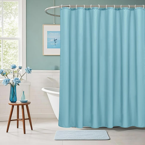 AooHome Extra Long Shower Curtain 72x78 Inch, Fabric Liner with Hooks, Weighted Hem, Water Repellent, Blue