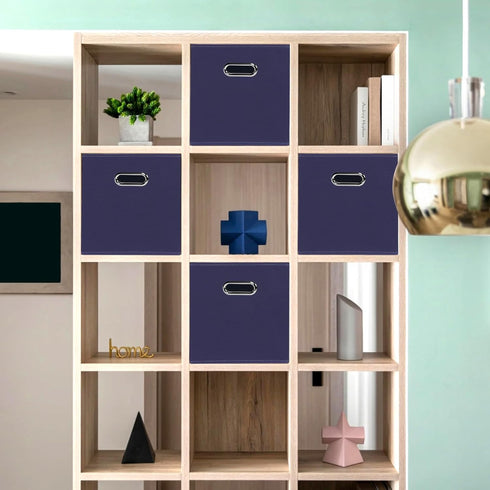 Black Foldable Storage Cubes Bins, Fabric Storage Box Organizer with Dual Handles, Navy Blue