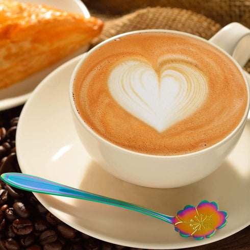 8 Pieces Flower Spoon Coffee Teaspoon Set - Stainless Steel Tableware - 8 Different Patterns (Rainbow Color)
