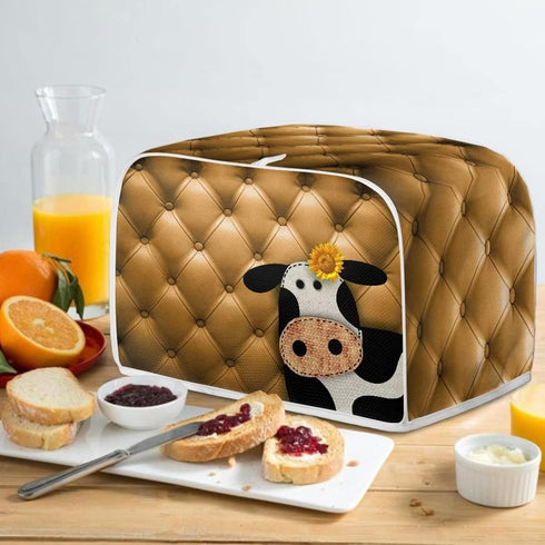 Cow Sunflower Print 4 Slice Toaster Covers, Dust Protection Bread Maker Covers, Washable Kitchen Accessories