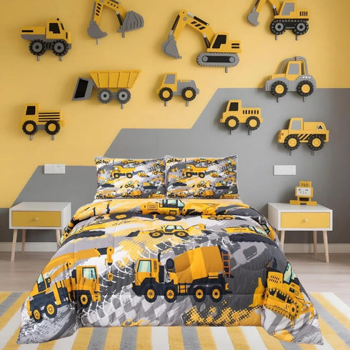 Set Sets Set Set Set 1 Feelyou Kids Construction Comforter Twin Bedding for Boys Toddler Children Cartoon Cars