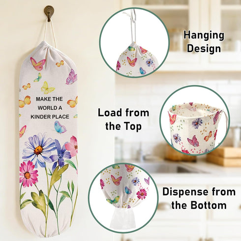 2PCS Butterfly Plastic Bag Holder for Kitchen Essentials, Reusable Hanging Grocery Bag Organizer, Washable Large
