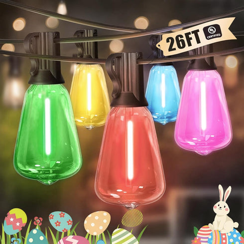 LAMPHOME 26FT Outdoor String Lights, ST38 LED Edison Patio Lights with 12+1
