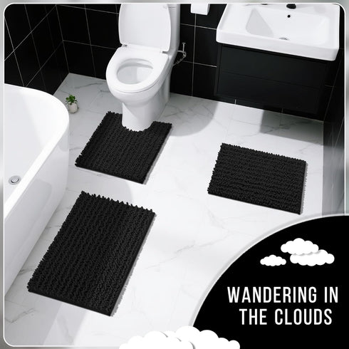 Yimobra Non Slip Washable Bathroom Rugs 32x20 Inch - Ultra Soft Chenille Bath Mat, Quick Dry, Black