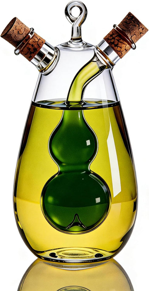 2 1 ELETON in Oil and Vinegar Cruet Hand-Blown Borosilicate Glass Dispenser with Gourd-Shaped Inner Chamber, Leakproof