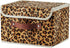 Storage Bin with Lid - Leopard Print Cute Velvet Fabric Basket Box with Faux Leather Handles, Foldable Organizer (Small