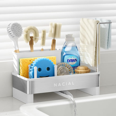 Nacial Sponge Holder for Kitchen Sink, Sink Caddy Organizer with High Brush