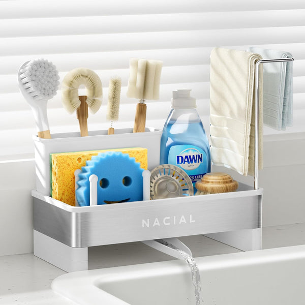 Nacial Sponge Holder for Kitchen Sink, Sink Caddy Organizer with High Brush