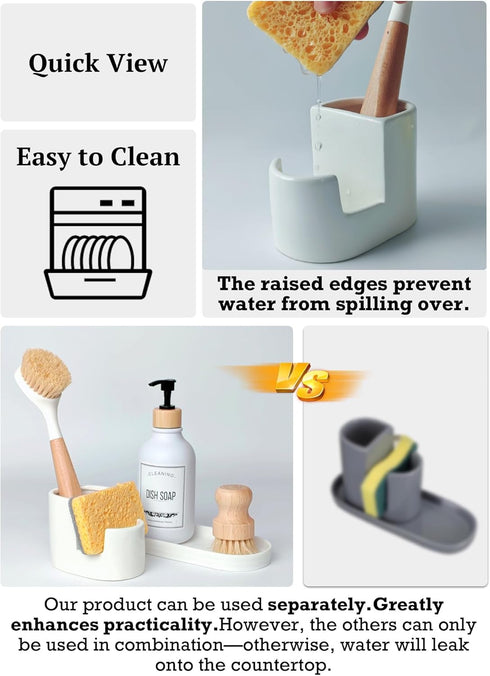 3 1 Set, Countertops Countertop, in Ceramic Sponge&Brush Holder and Soap Tray Leak-Proof Design to Keep Dry, Flexible