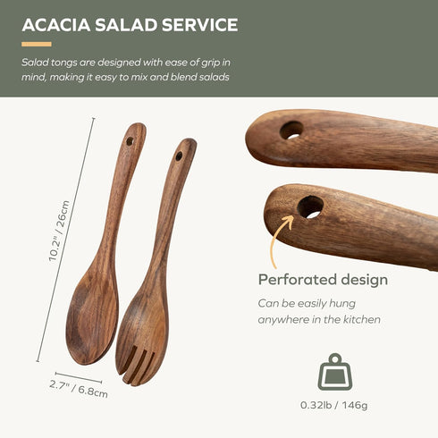Muso Wood Acacia Salad Servers, 10-inch Set of 2 (Acacia Salad Servers)
