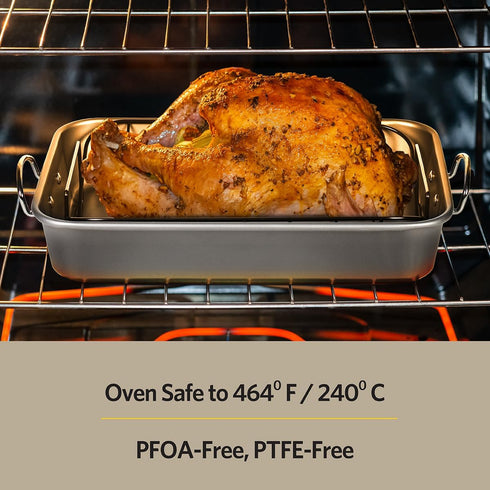 Glad Roasting Pan Nonstick 11x15 - Heavy Duty Metal Bakeware Dish with Rack - Large Oven Roaster Tray for Baking Turkey, Chicken, and Veggies by Glad