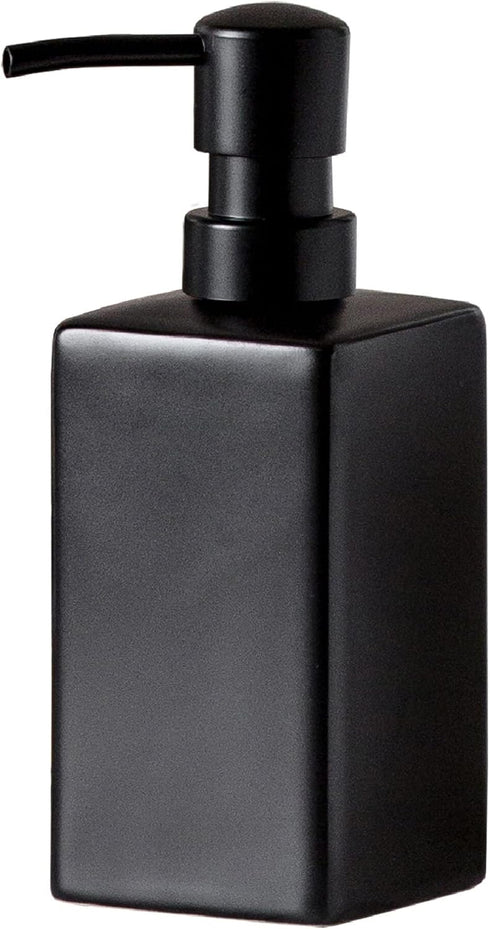Matte Black Square Soap Dispenser, Ceramic Hand Soap and Lotion Dispenser for Bathroom Countertop, 14oz Dish Soap