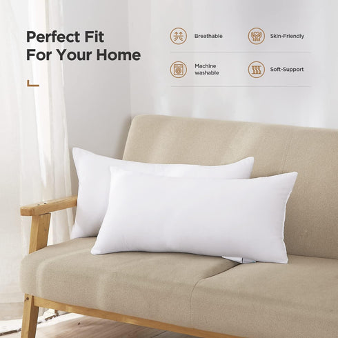 Acanva 1 Count Polyester Decorative Rectangle Throw Pillow Inserts, Hypoallergenic Form Stuffer Cushion, 16x26, White