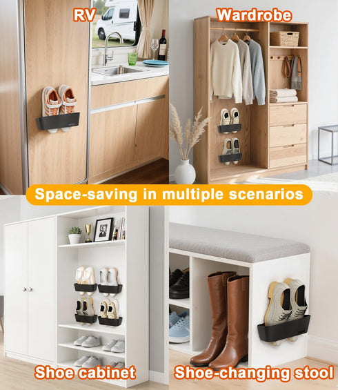 DegMongee 4PCS Wall Mounted Shoe Rack with Sticky Hanging Strips, No Drilling Wall Shoe Rack, Space Saving Shoe Stand