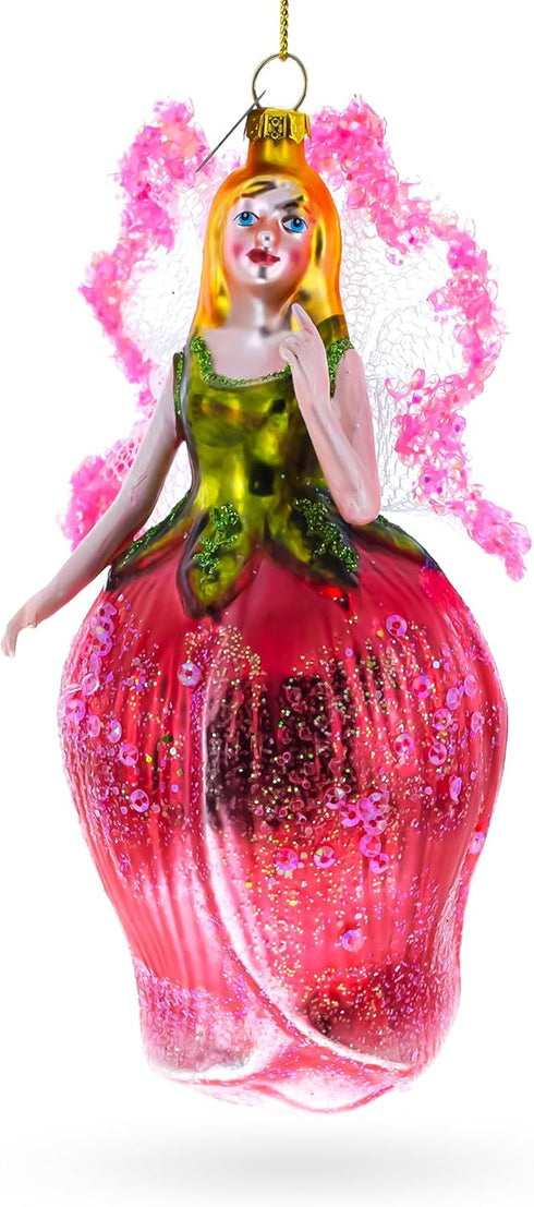 Enchanting Fairy Glass Christmas Ornament in a Rose Dress