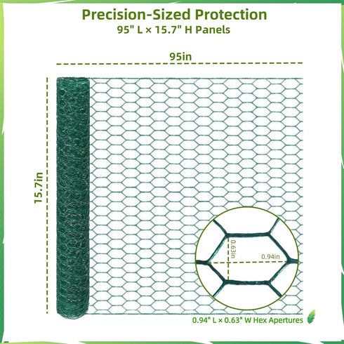 YGGlDUOl 15.7 87 Inches, Chicken Wire, Easy to Shape, x Green PVC Coated Lightweight Galvanized Hexagonal Chicken Wire