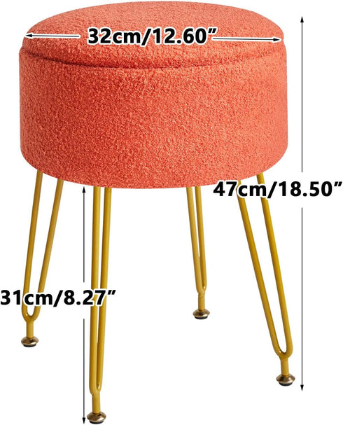 WBD010J IBUYKE Teddy Velvet Storage Footrest Stool Ottoman, Makeup Vanity Stool Side Table with Removable Cover, Golden