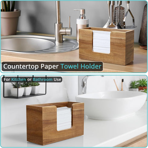 Countertop, Paper Towel Dispenser Acacia Wood Bathroom Paper Towel Holder for Home, Napkin Holder for Kitchen
