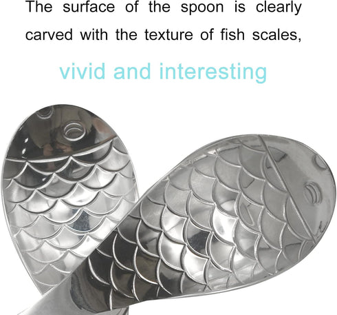 2Pcs 6.3inch Fish Spoon - 18/10(304) Stainless Steel Flatware for Soup, Porridge, Dessert