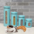 Kitchen Canisters Set for Countertop by Home Basics, Retro-Styled Stainless Steel and Glass, 4 Pieces (Turquoise)