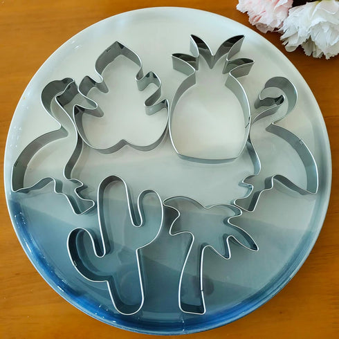 Hawaiian Cookie Cutter Set - 6 Piece: Cactus, Pineapple, Flamingo, Monstera Leaf, Palm Tree for Summer Parties