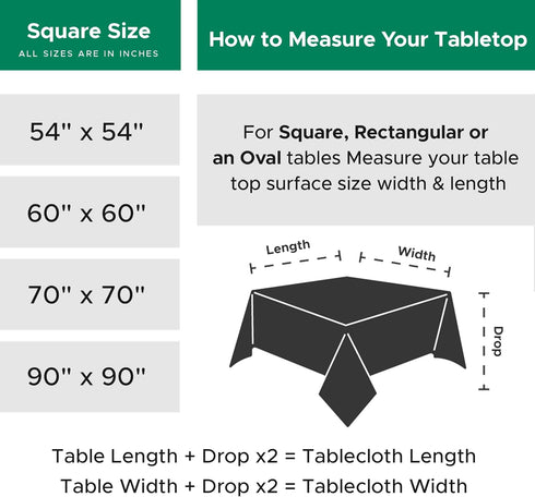 Biscaynebay Fabric Square Tablecloths 54x54 Inches, White Water Resistant Table Cloth for Dining and Parties