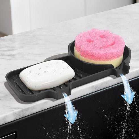 AMAZYC-US Upgraded 2-in-1 Silicone Sponge & Soap Holder with Extra Tray, Auto-Drain Organizer