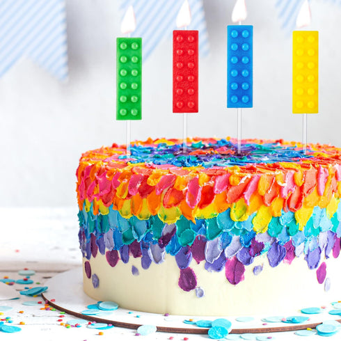 BBTO 16 Pcs Building Block Candles, Brick Birthday Cake Topper Sparkler Novelty Decor for Construction Party