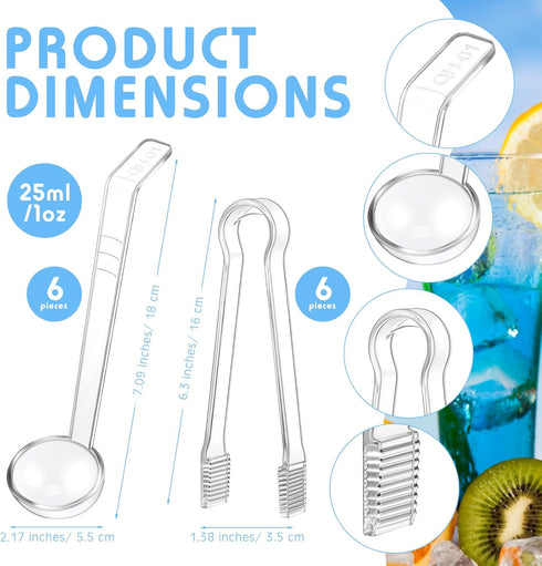 Domensi 12 Pieces Small Ladles Set, Including 6 Pcs Clear Plastic Tongs for Serving 6 Pcs 1 oz Small Gravy Ladle Plastic Salad Tongs Acrylic Long Handle Punch Bowl Ladle for Kitchen Buffet Party Food