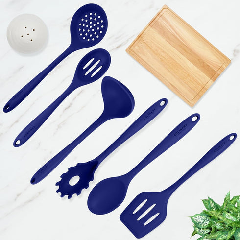 Culinary Couture Blue Silicone Kitchen Utensils Set of 6, Non-Stick Heat-Resistant with Steel Inner Core
