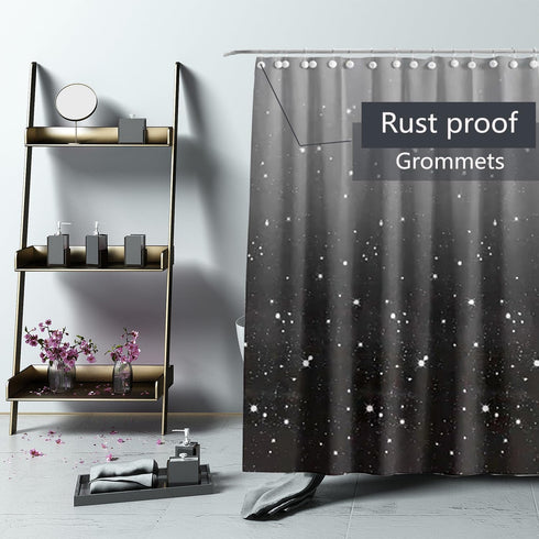72 x 72 Black Star Shower Curtain Liner, Plastic Waterproof Lightweight Shower Liner with Grommet Holes & 3 Magnetic