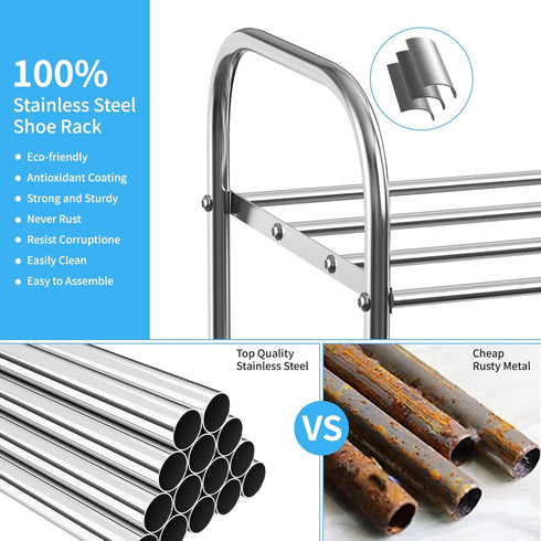 Botion 3 Closet, Frame(3 Tier Expandable Shoe Rack for Stainless Steel Shoe Shelf, Strong Weight Capacity Shoes