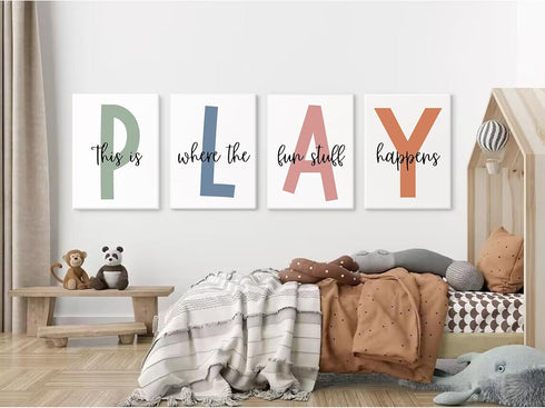 Baccone 12x16 Inch Set 4 Kids Playroom Wall Art Boys Room Wall Decor Childrens Playroom Canvas Prints Baby Boy Kids