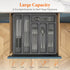 Lifewit Silverware Organizer with Lid, Covered Utensil Tray for Kitchen Drawer, 6 Compartments, Gray Plastic Cutlery