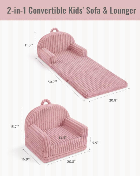 2-in-1 Blissful Diary Toddler Couch, Comfy Toddler Chair & Lounger, Soft Flannel Fleece Kids Couch Sofa for Old Girls