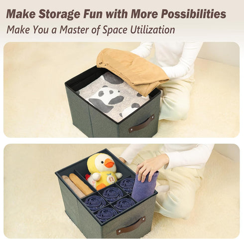 Hoiwio Closet Storage Ottoman Shoe Organizer for - Adjustable Dividers Storage Box for Shoes | Clothes | Toy | Blanket