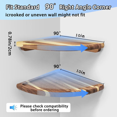 wyzqyam 10 Inch Set 2, Floating Corner Shelve, Acacia Wood Corner Shelf of Corner Shelf wall Mounted for Living Room