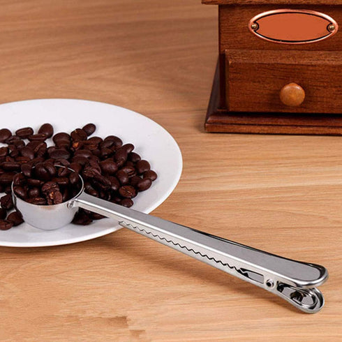 10 PCS Scoop with Clip, 2-in-1 Stainless Steel Coffee Scoop and Bag Clip for Measuring Coffee, Tea