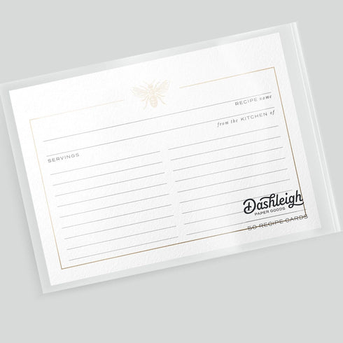 50 Gold Foil Bee Recipe Cards from Dashleigh, Double-Sided, 4x6 inches for Cooking and Baking