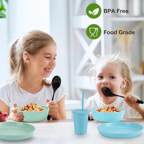 Mfacoy Kids Plates and Bowls Set, Unbreakable Dinnerware - 4 Pcs 7.75" Plates & 4 Pcs 18 oz Bowls, BPA Free