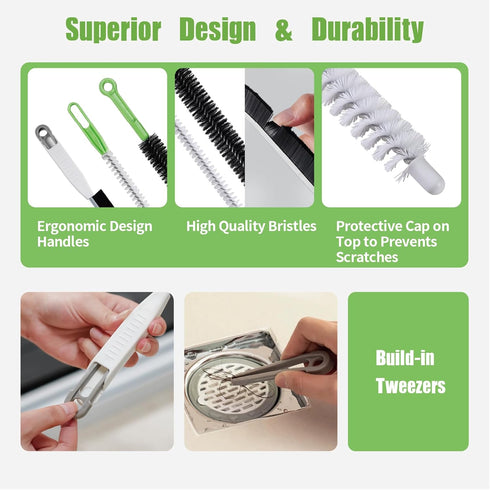 3-Piece Set, Upgraded Cleaning Brush Kit - Flexible Drain Brush, Crevice Brush with Nie, Ideal for Kitchen, Bathroom