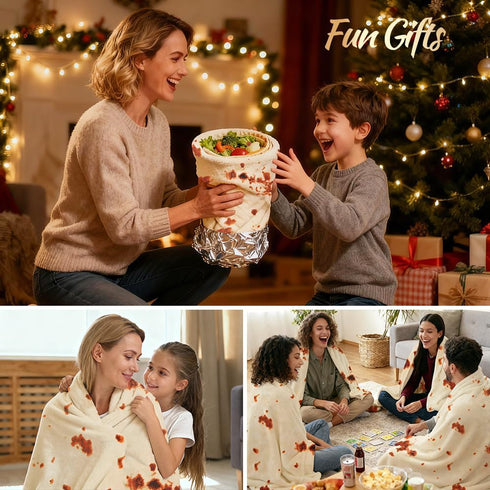 80in Cozy LetsFunny Burrito Tortilla Throw Blanket, Soft Warm Couch Blankets for Women Men, Realistic Double Sided Taco