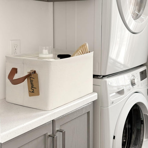 CHICVITA Large Storage Bins, 2-Pack for Organizing, Closet Storage Baskets, 16 ¾" L x 11" W x 9 ¾" H, Beige