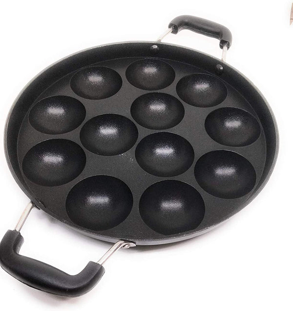 G&D Stainless Steel 12 Pit Appam Maker, Nonstick Paniyaram Pan with Lid, Appam Patra, Takoyaki Pan, Aebleskiver